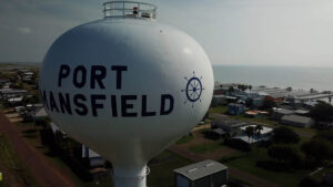 Port Mansfield water tower and coastal view.